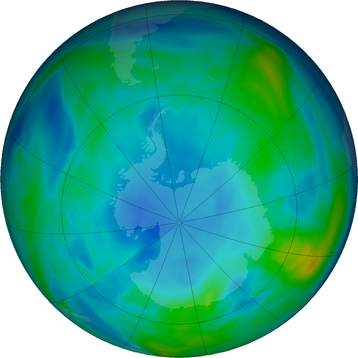 Antarctic ozone map for 19 May 2020